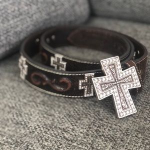 Noon Belt Co Embellished Western Belt w/Cross L/XL